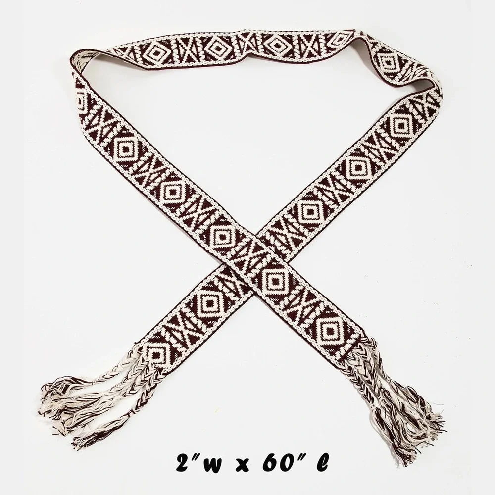 Boho Pattern Braided Belt 60” available in Black or Brown